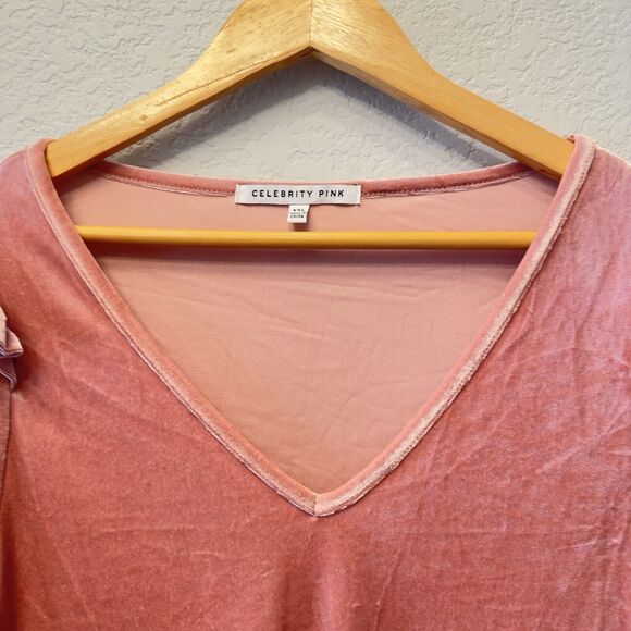 NWT Celebrity Pink Pink Crushed Velvet Long Sleeve Bodysuit Plus Size XXL - Picture 6 of 13